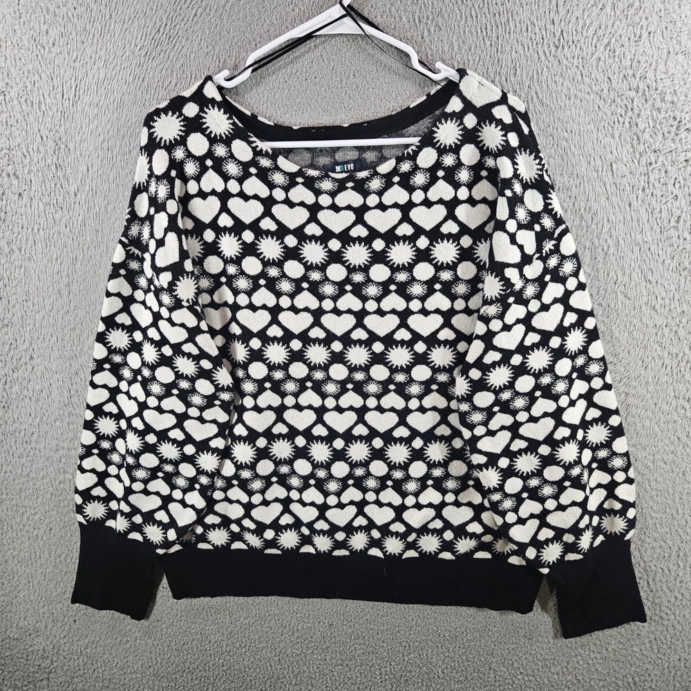 Maeve Anthropologie Womens 1X Heart Sunburst Knit Pullover Sweater Black White